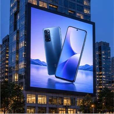 /digitalbillboard 예시 이미지 — 건물 외벽 대형 디지털 사이니지에 올린 광고 화면