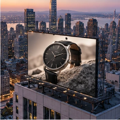 /rooftopbillboard 예시 이미지 — 고층 빌딩 옥상에 세운 광고판을 공중에서 본 장면