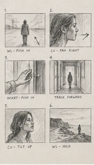 /storyboard 예시 이미지 — 연속 장면을 칸으로 나눈 영상 콘티