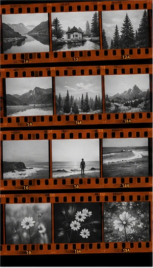 /contactsheet 예시 이미지 — 필름 인화지처럼 작은 프레임을 줄지어 배열