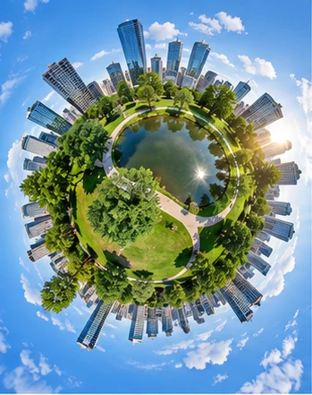 /tinyplanet 예시 이미지 — 360도 파노라마를 둥근 행성처럼 말아 놓은 투영