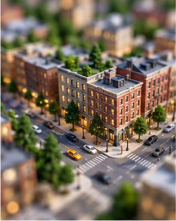 /miniatureworld 예시 이미지 — 틸트시프트로 실제 풍경을 장난감처럼 보이게