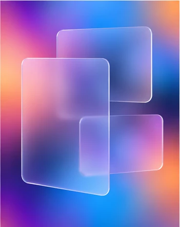 /glassmorphism 예시 이미지 — 반투명 유리 패널이 겹치는 UI 스타일