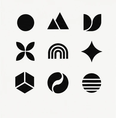 /logoexploration 예시 이미지 — 추상 도형 마크를 여러 개 나열한 탐색 시트