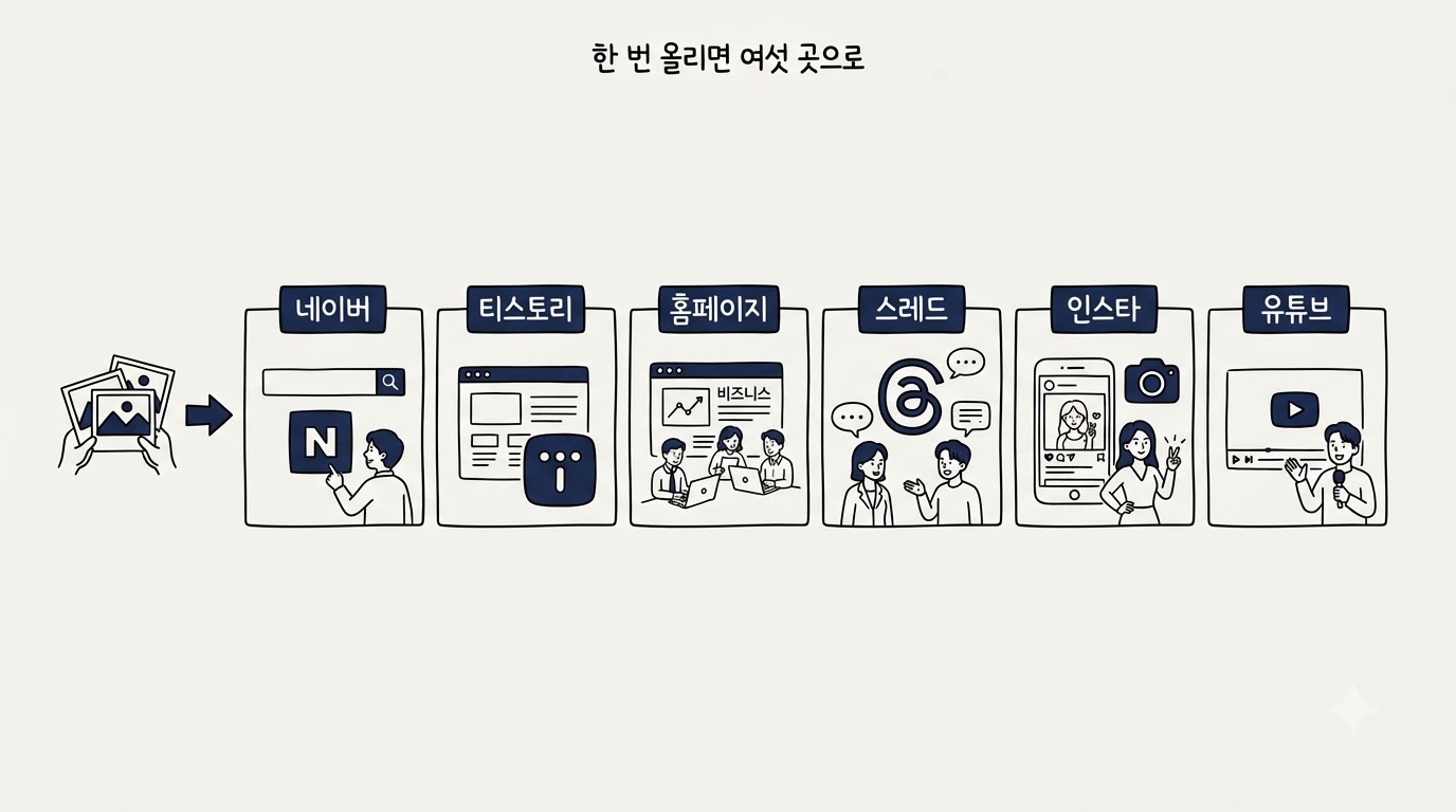 한 번 올리면 여섯 곳으로