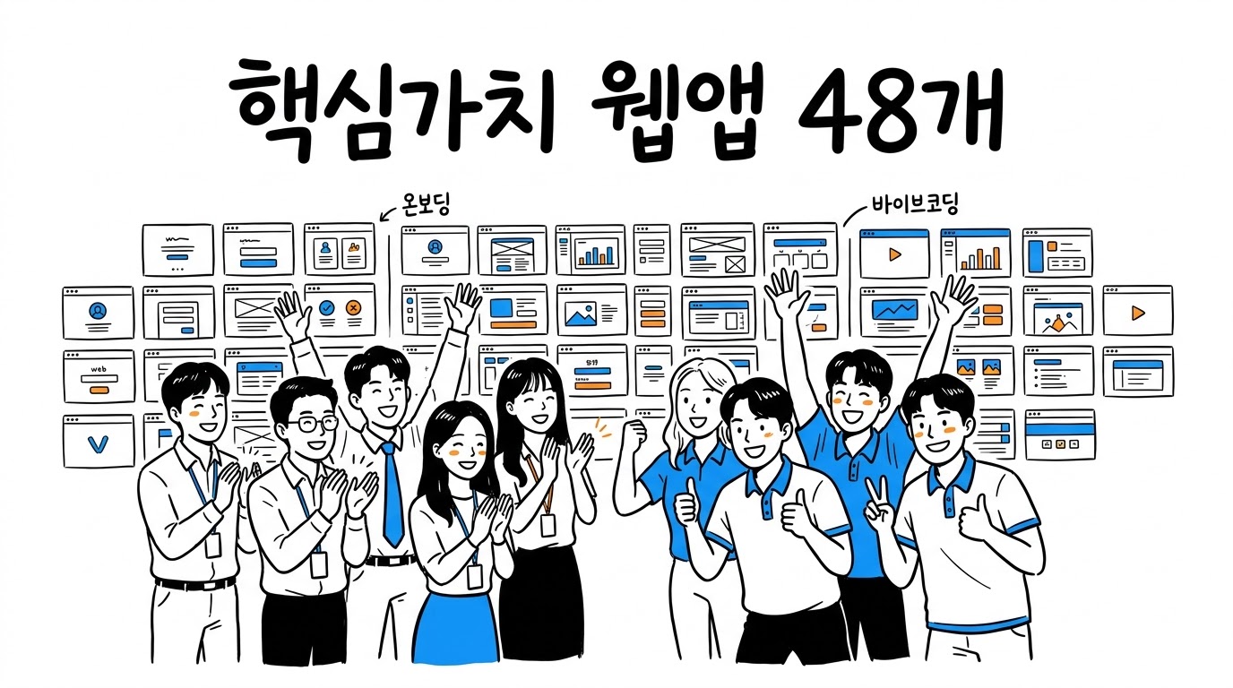 핵심가치 교육을 AI 바이브코딩으로 — 하루에 웹앱 48개 만든 신입 온보딩 사례