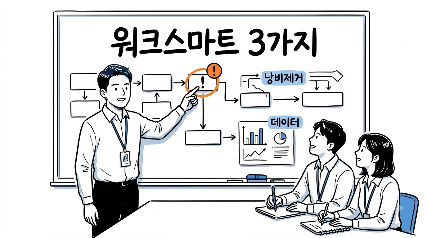 워크스마트 교육, 관리자가 배워야 할 3가지 — 데이터 사고·8대 낭비·PDCA (H사 센터장 과정)